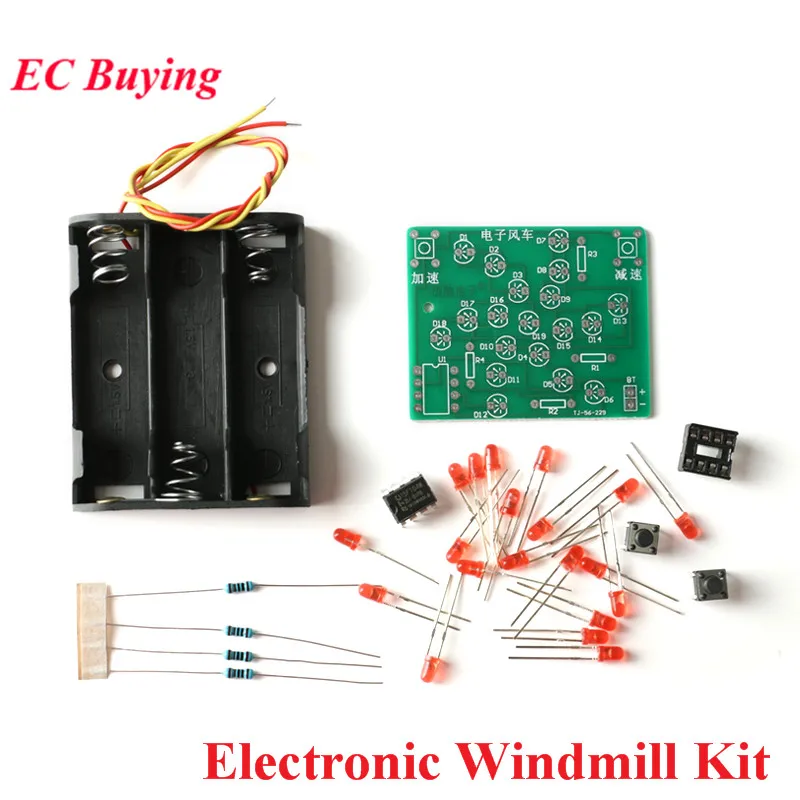 

DIY Kit Electronic Windmill DC 5V Funny Rotating Light Kit Practice Board Adjustable Speed MCU Design for Training Soldering