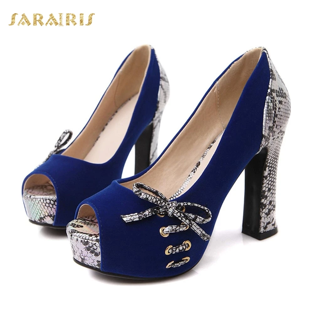 SaraIris/туфли из змеиной кожи на высоком каблуке с маленьким бантом; летние туфли с открытым носком на платформе для вечеринки и свадьбы; женские туфли-лодочки; Размеры 33-40