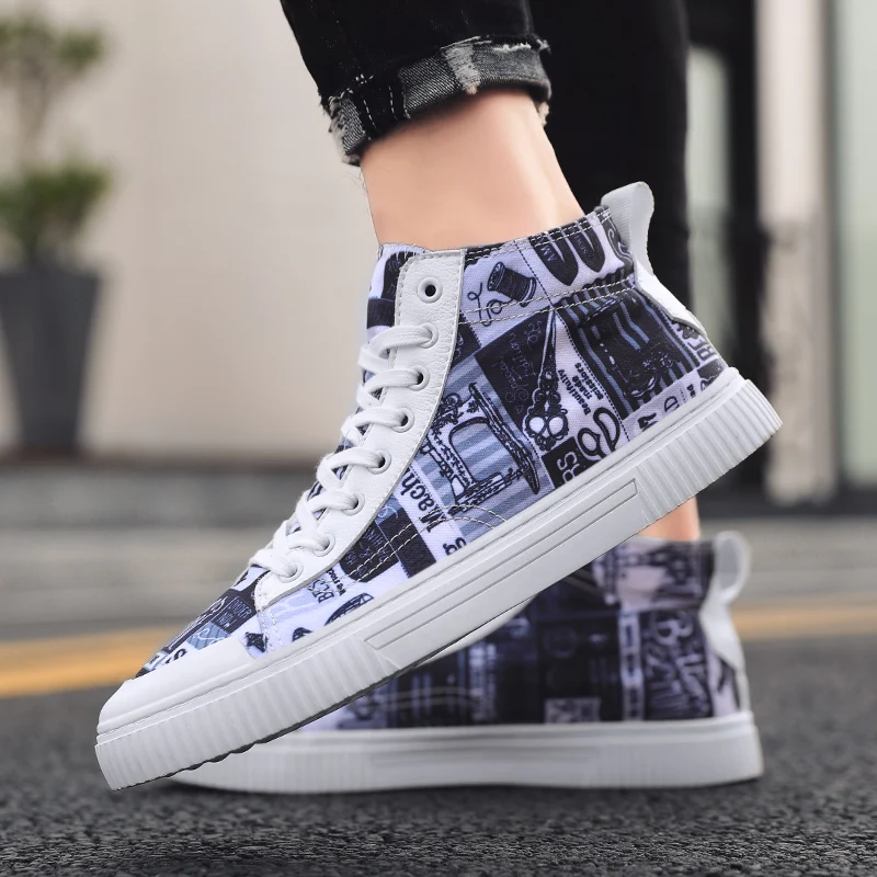 CYYTL Fashion High-top Canvas Men Casual Shoes Prints Breathable Lace-up Walking Sneakers Zapatillas Hombre Tenis Masculino