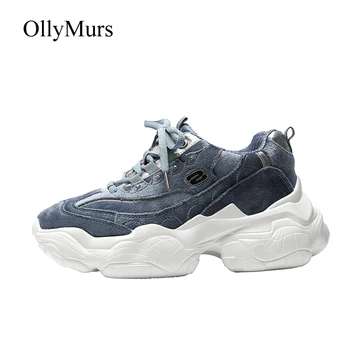 

Shoes Women Chunky Sneakers Blue zapatos de mujer Spring New chaussures femme Brand Ladies Platform footware Cross-tied Black