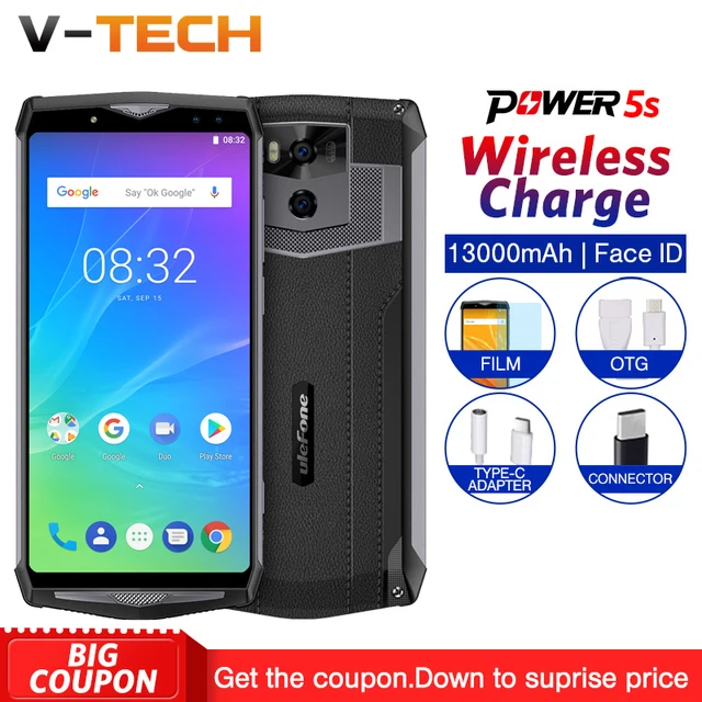 Best Offers Ulefone Power 5S Smartphone 4G LTE Phone 13000mAh 6.0" FHD MTK6763 8 Core Android 8.1 4GB RAM 64GB ROM 21MP Fingerprint Face ID