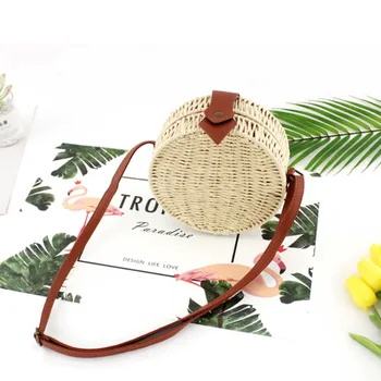 

Women Handbag Round Rattan Straw Bohemia Beach Hobo Crossbody Bag