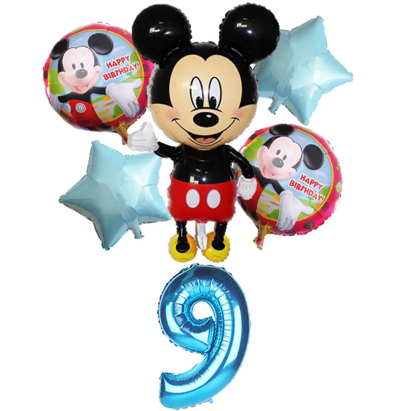 6 шт. воздушный шар с Микки и Минни Маус, 30 дюймов, воздушные шары с цифрами, торт, детский душ, 1, 2, 3, 4, 5, 6 лет, вечерние мультяшное украшение на день рождения - Цвет: Коричневый