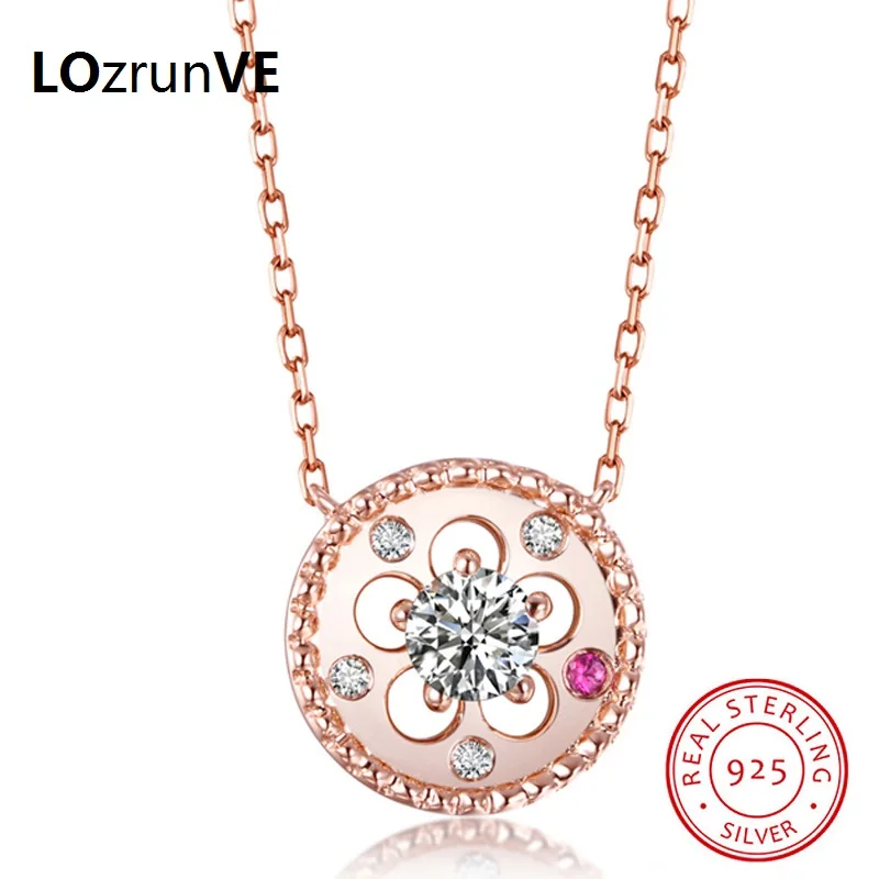 Lozrunve 2018 S925 стерлингового серебра цепи круглый Форма сливы Цирконий Элегантный