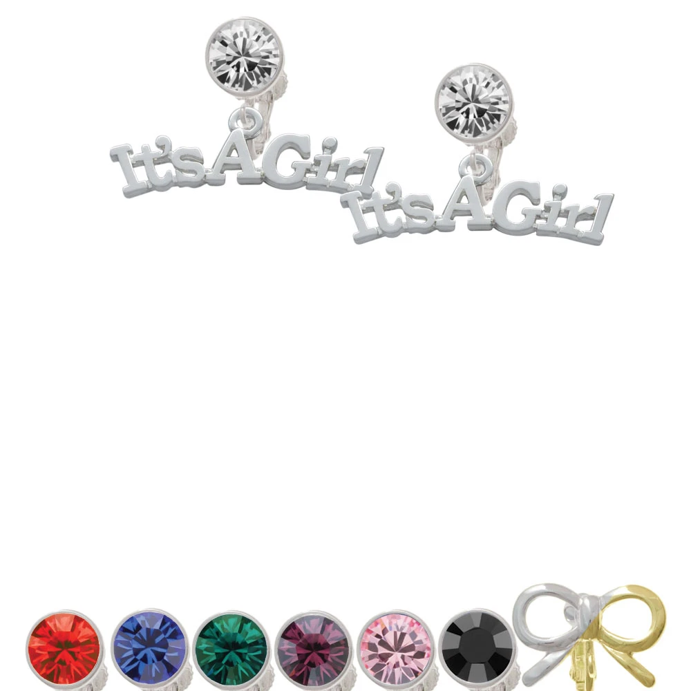 Large ''It's a Girl'' Crystal Clip On Earrings