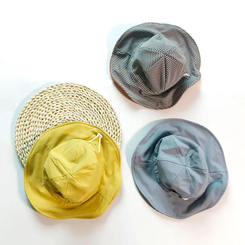 Children Girls And Boys Solid Color All-match Concise Casual Sunscreen Folding Adjustable Bucket Hat 1-8Y Cap