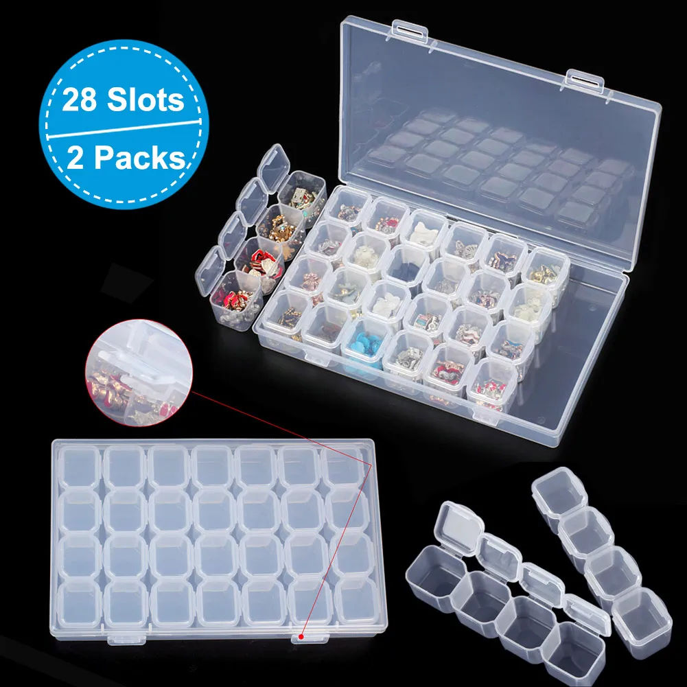 

2/3Pcs 28 Grids Clear Storage Boxes Diamond Beads Organizer DIY Craft Accessories Container WH998