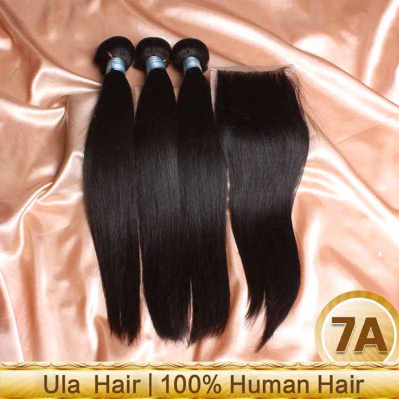 Ula Hair 7A Peruvian Hair 3bundels Straight and 1pc Lace Closure