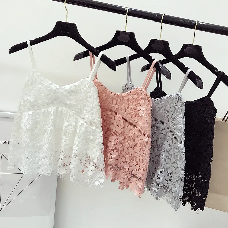 

Sexy Elegant Floral Lace Hollow Out Summer V-Neck Spaghetti Strap Tank Tops Backless Sleeveless camis Roupas Femininas