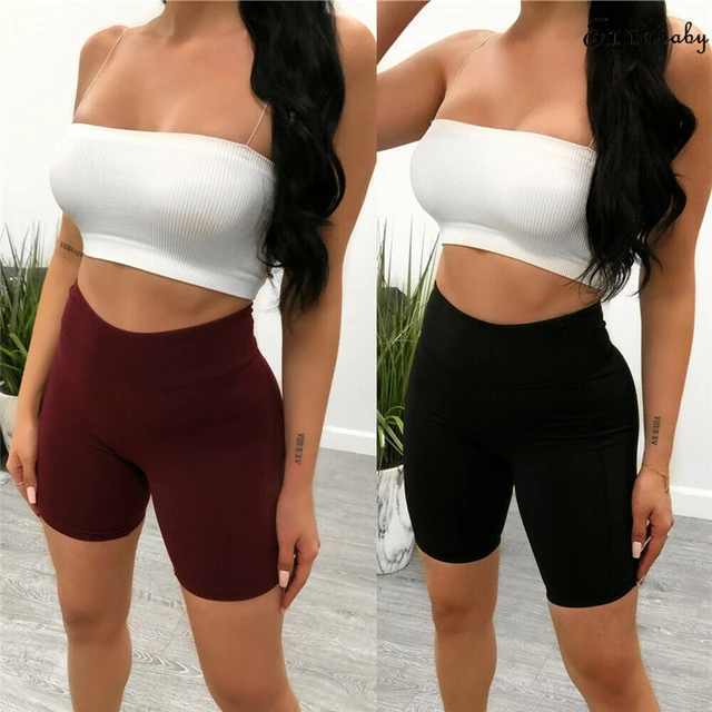 Sexy Women Shorts Summer Solid Color High Waist Skinny Stretch Biker Shorts Fitness Short Trousers Elastic Waist Ladies Trousers 1