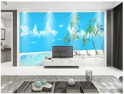 Пользовательские 3d фото обои 3d настенные фрески обои красивый морской пляж кокосовой пальмой пейзаж картина маслом фоне стены декор