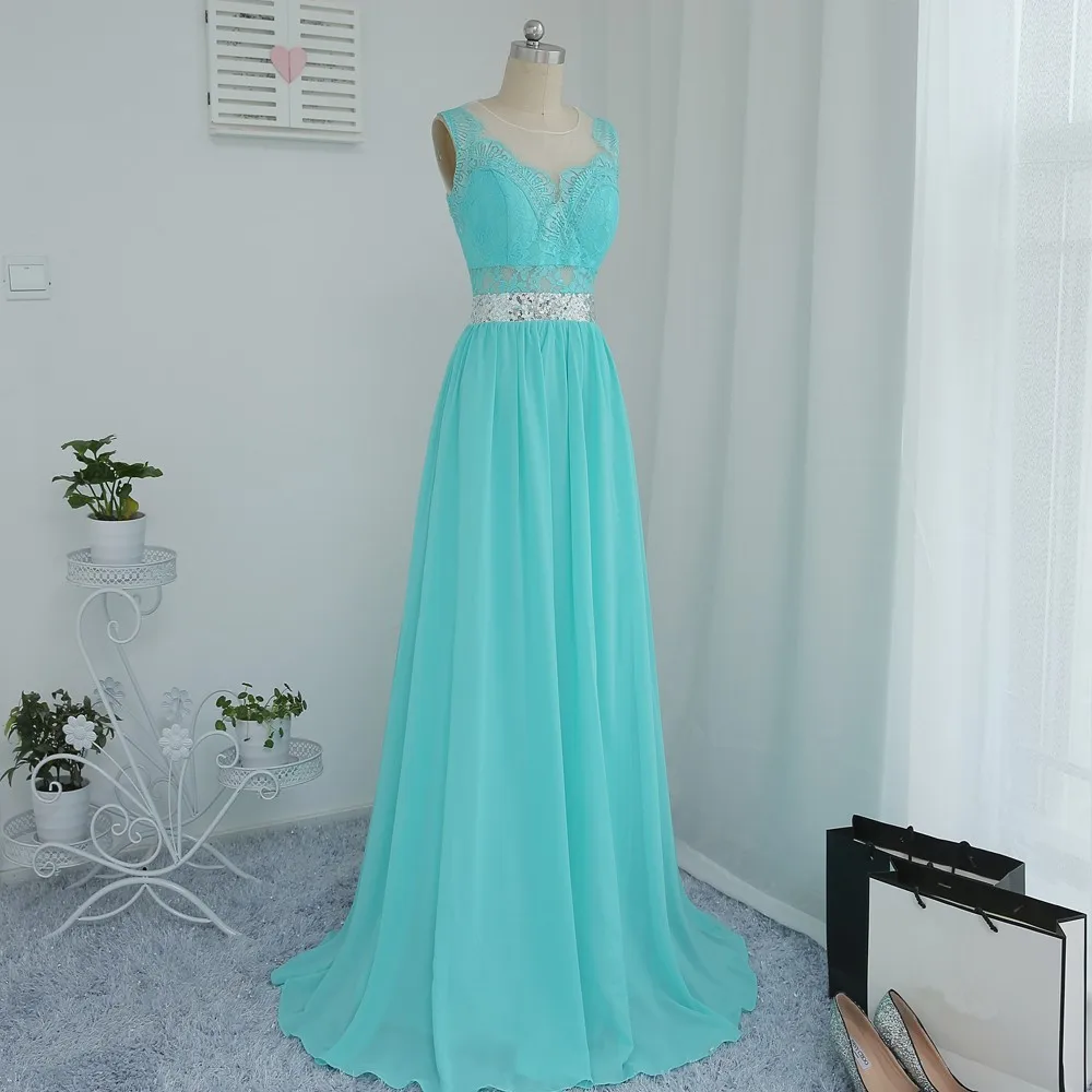 A-Line See Through Mint Green Chiffon Lace Sequins Bridesmaid Dress ...