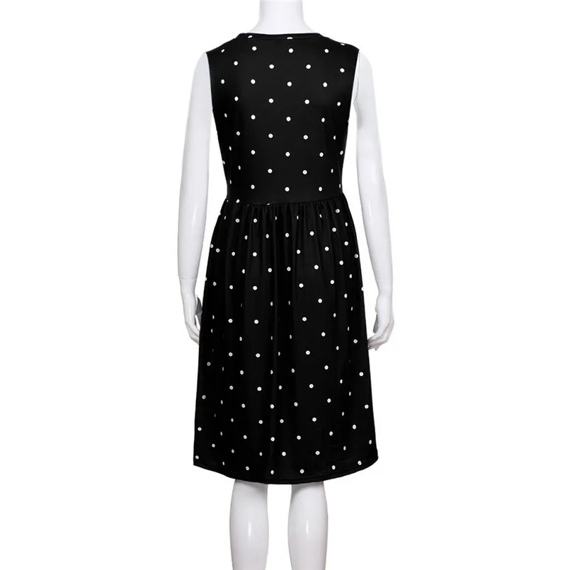  New Women Summer Fashion Pleated Polka Dot Pocket Loose Swing O-Neck Casual Midi Dress Elegant Lady Holiday Daily Dress #4R08 (47)