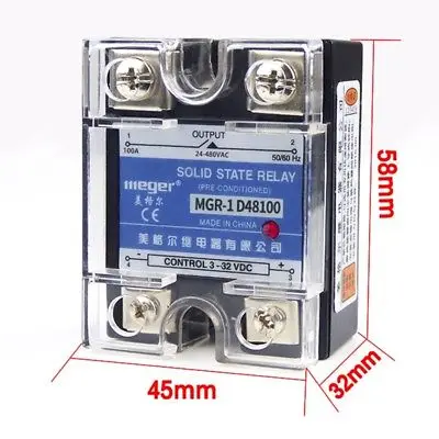

1PCS Solid State Relay 100A 3-32VDC Input 24V-480VAC Output Electronic Components MGR-1 D48100