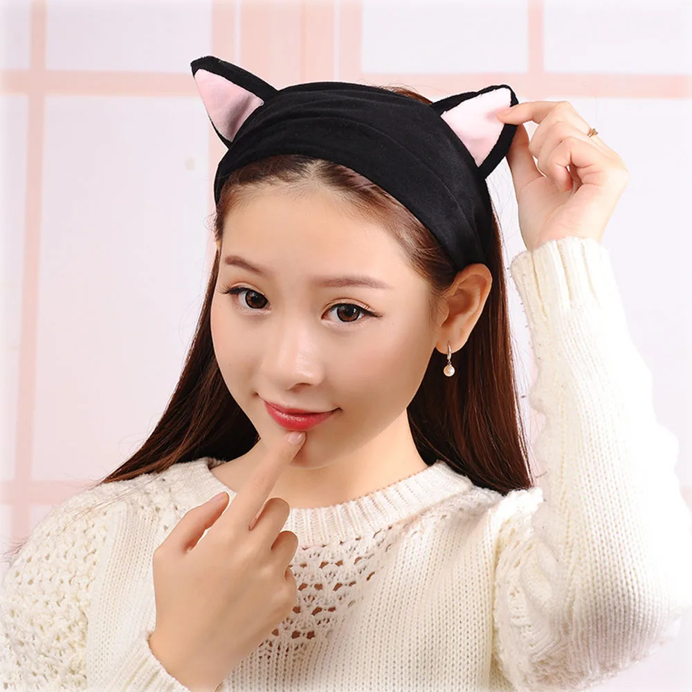 

Cute Korean Soft Velvet Ear Headband For Women Lady Head Hoop Headwrap Hair Accessories Makeup Tools
