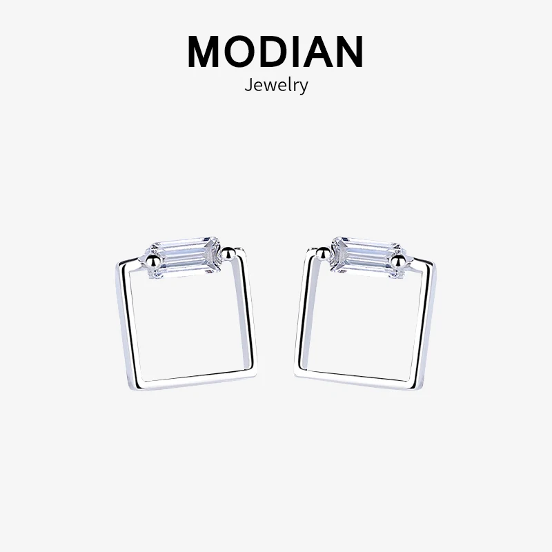 

Modian New Style Real 100% 925 Sterling Silver Square Stud Earrings Clear Crystal EarringFor Women Fashion Charm Fine Jewelry