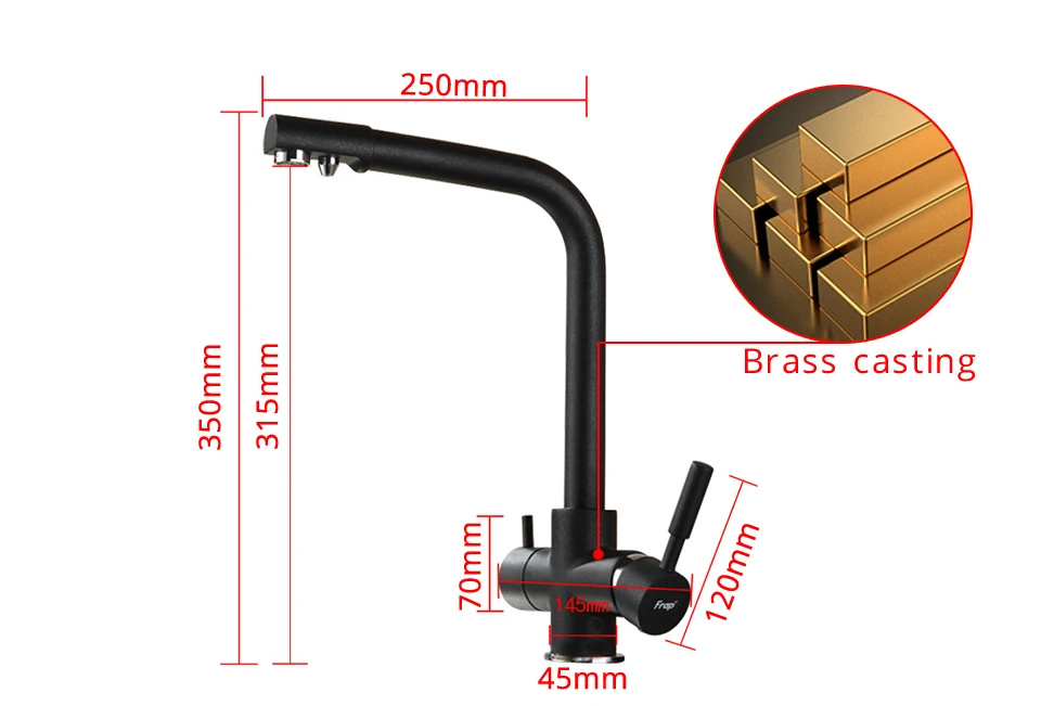 Frap черный кухонный кран для раковины семь букв Смеситель для холодной и горячей воды вращение очистка воды Двойная Ручка F4352-7