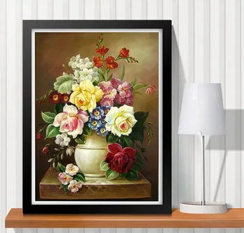 

Needlework,DIY Cross stitch,Sets For Full Embroidery kit,Famous Noble vase rose peony flower Printed Pattern Wedding Wall Decor
