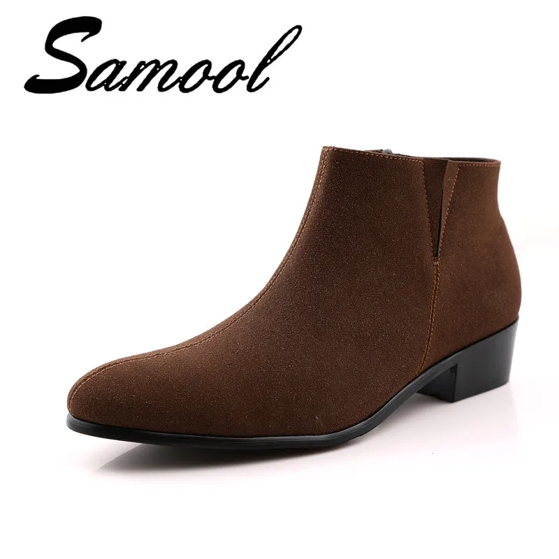 

Men's Suede Leather Martin Boots British Style Pointed Toe Zipper Ankle Boots Low-heeled Male Oxford Shoes Chaussure Homme Sx3
