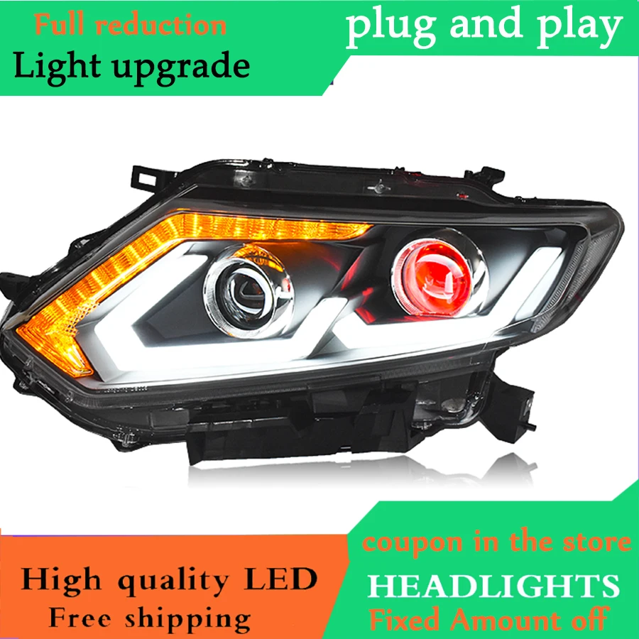 

D_YL Car Styling for Nissan X-Trail Headlights 2014-2016 for X-Trail LED Headlight DRL Lens Double Beam H7 HID Xenon bi xenon