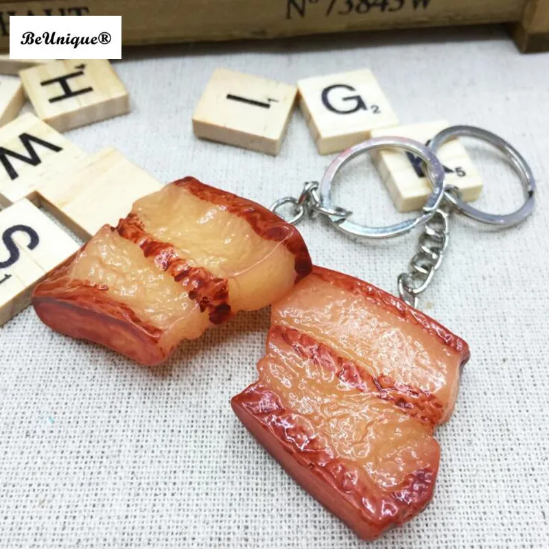 Resin simulation food meat products keychain Funny fat chaveiro keyring
