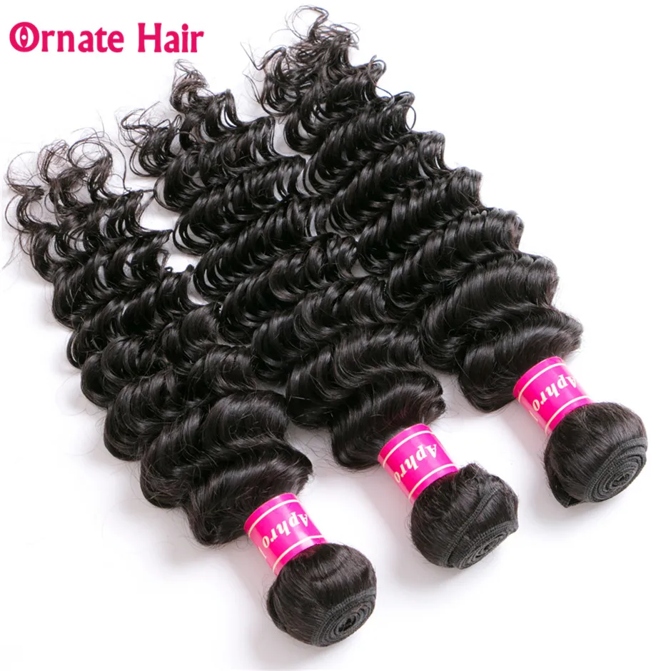 Deep Wave Human Hair Bundles With Closure Brazillian Hair Weave 3 Bundles With Lace Closures Natural Non-Remy Hair Middle Ratio