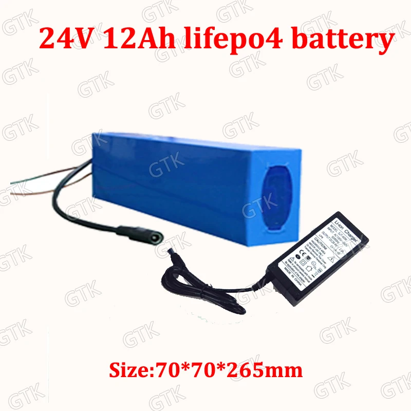 

24v 12ah lifepo4 battery pack long size 24v 12ah BMS for 24v 250w 350w motor electric bike battery bicycle scooter + charger
