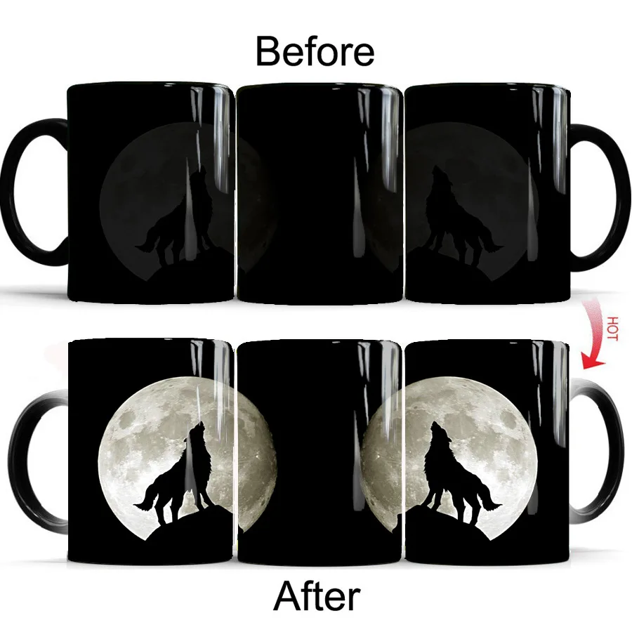 

1PCS Animal Color Changing Mug Cat Dog Leopard Tiger Wolf Porcelain Mugs Heat Reveal Magic Milk Tea Cup Birthday Gift For Boy