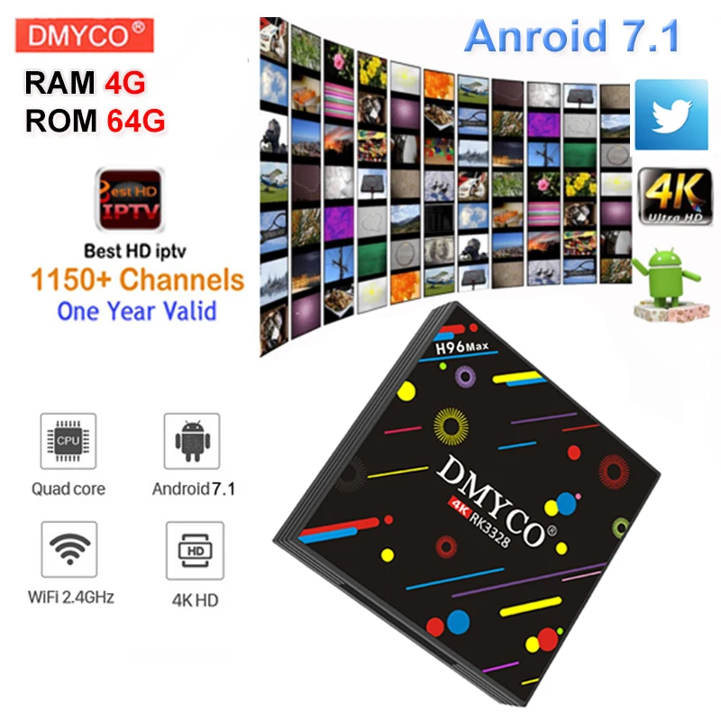H96 MAX Android tv box USB 3 0 H.265 мини Smart 4 К RK3328 Quad Core 2 г/5 г WI FI bluetooth телеприставке + 1 год