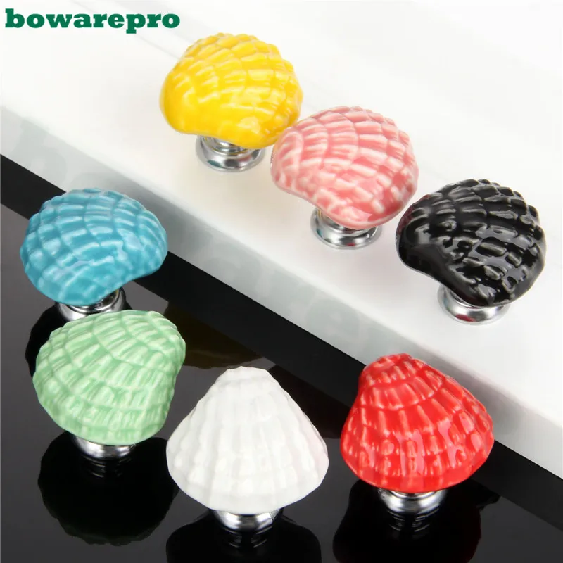 

Shell Nautical Cabinet Door Knobs Ceramic Handles Cupboard Cabinet Drawer Furniture Cartoon Handle Pull Chromatic 1pcs