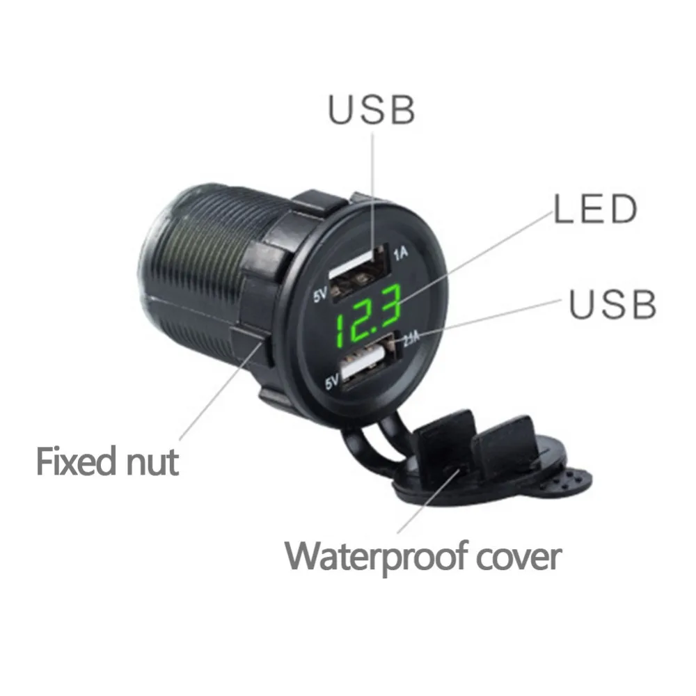 Dual USB Charger Socket car 3.1A Dual Port Power Outlet with LED Voltmeter & Wire Fuse for Car Boat Marine Motorcycle 12-24V20