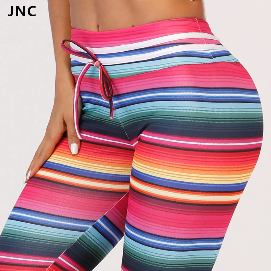 Download Soft Front Tie High Waist Stripe Yoga Leggings For Women ...