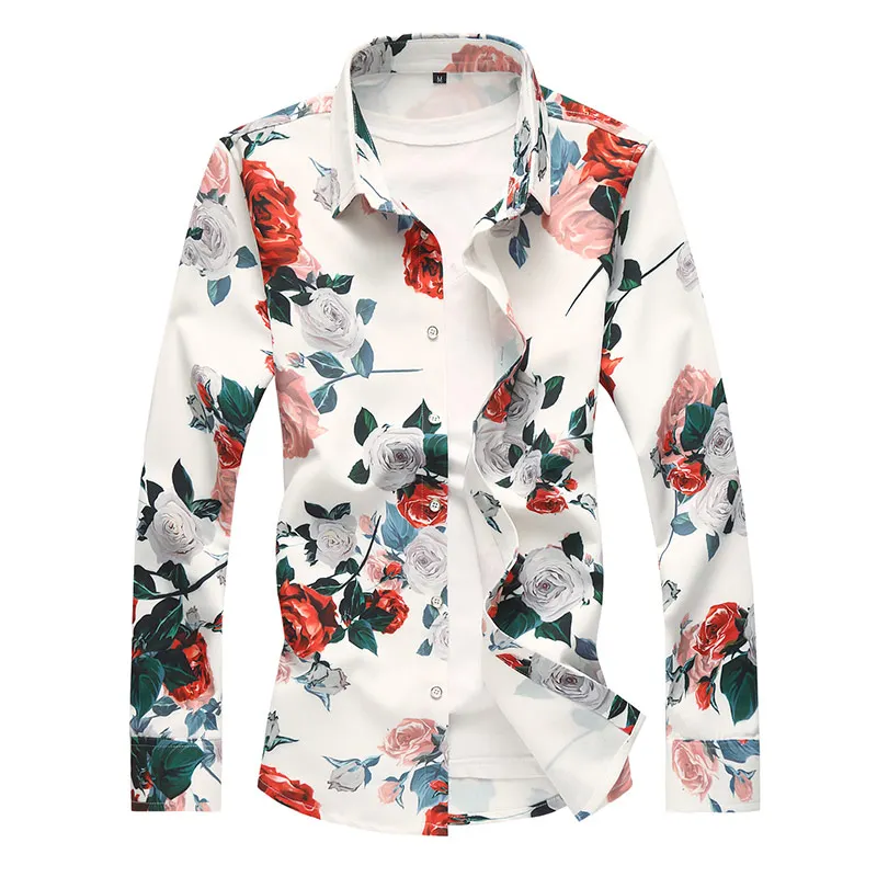 2018 Autumn New Fashion Chemise Homme Chinese Style Long Sleeve Floral Shirt Men Slim Fit Mens Casual Dress Shirts Plus Size 7XL