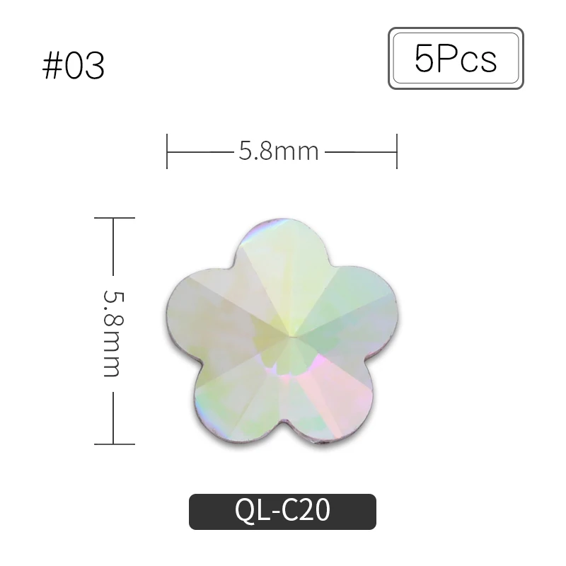 

5Pcs/Pack Nail Rhinestones Moon Flower Square Mixed Patterns Shining Holographic Nail Stones DIY Decorations Nail Art