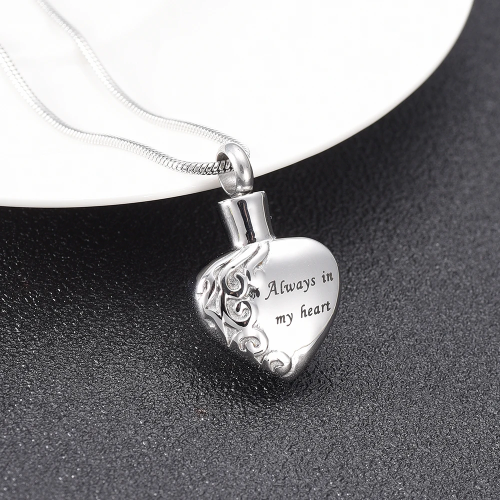 

IJD10021 Always in My Heart Cremation Urn Necklace for Ashes of Loved One,Stainless Steel Memorial Ashes Cremation Jewelry