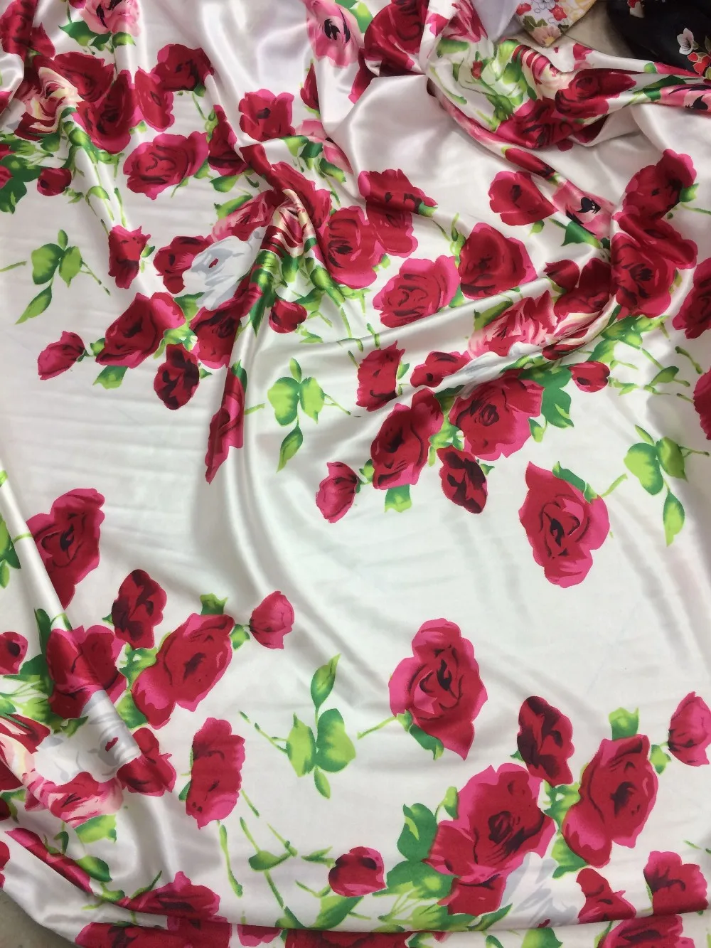 20 meters abit spandex satin fabric for gowns tilda rose flower print fabric  for dress imitation silk satin stretch material