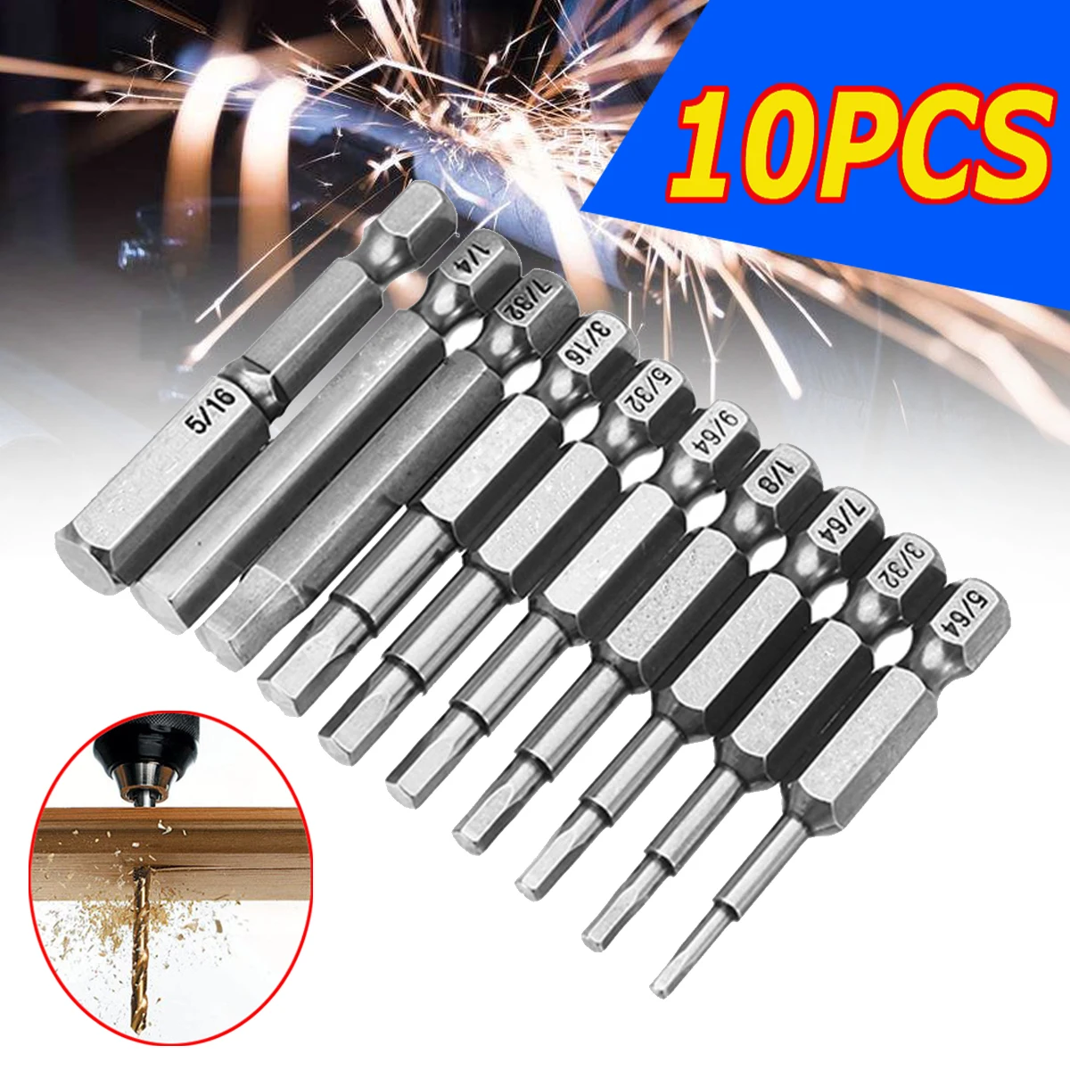 Hex Key Drill Bit Set: SAE/Metric Allen Wrench Drill Bits, 1/4 Quick Release Shank Magnetic Screwdriver Bit Set From Kong09, $7.38