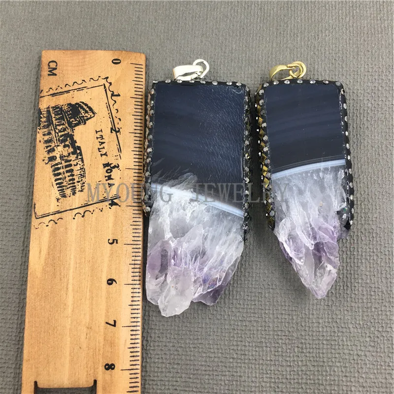 MY1029 Rectangle Amethysts Druzy Pendant Charm Pave Rhinestone Abalone Shell Jewelry Accessories (3)
