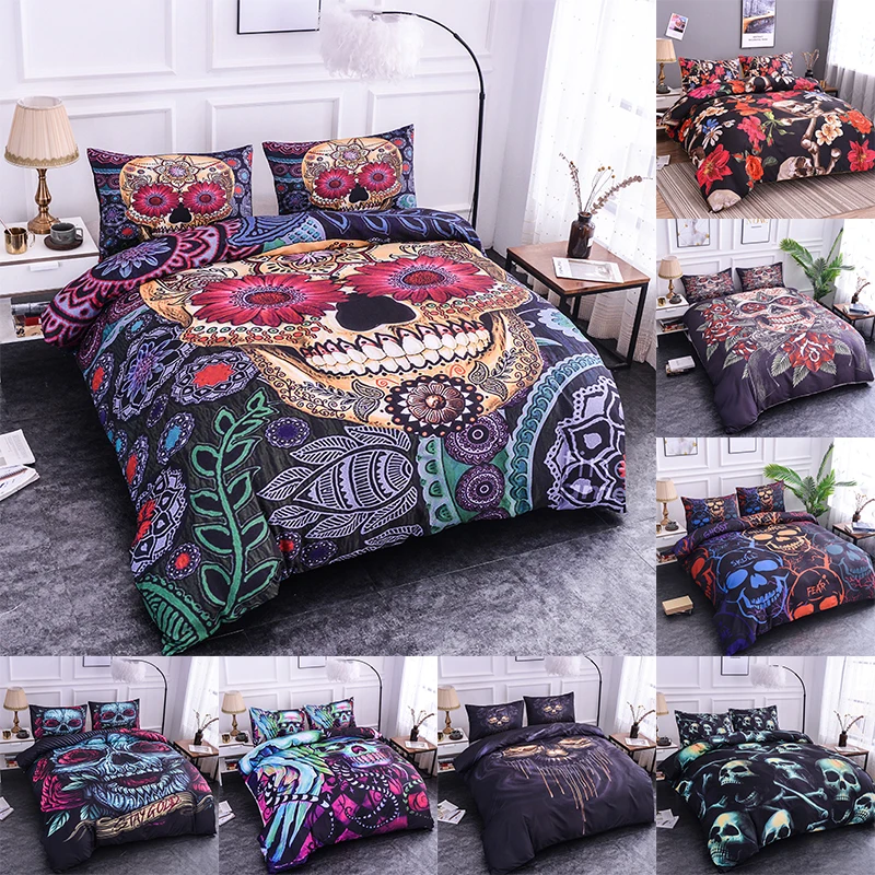

Boniu 3D Skull Mandala Pattern Bedding Set 2/3pcs The Dead Sugar Skull Duvet Cover Queen Size Quilt Cover Pillowcase