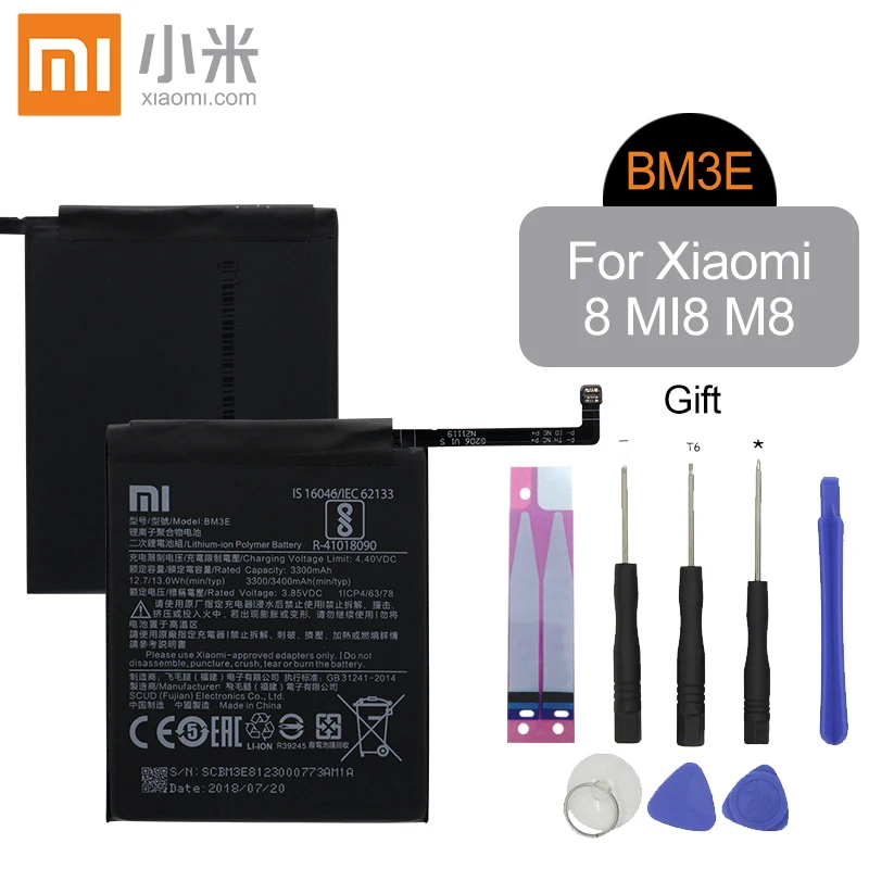 

Xiao Mi Original BM3E Replacement Phone Battery High Capacity 3300mAh For Xiaomi Mi 8 M8 MI8 Genuine Li-ion Batteries + Tools