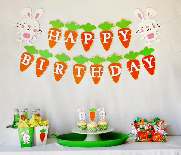 Lovely Carrot Birthday Banner Bunting Garland Party Hanging Decoration HY