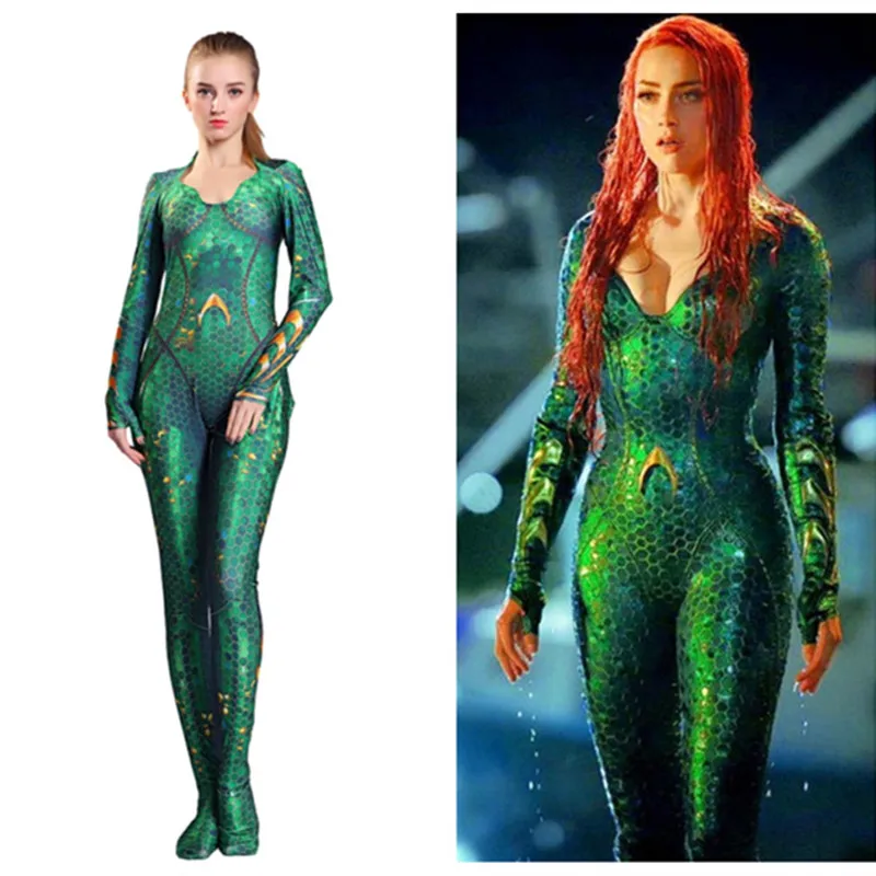 

2019 Aquaman Mera Costume Women Girls Amber Heard Queen of the Sea kids Bodysuit Justice League DC Superhero Halloween Costumes