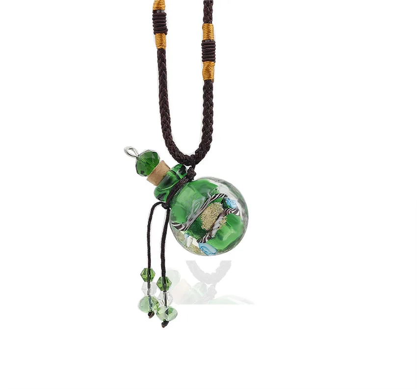 

Fashion Murano Glass Lampwork Pendant Rope Chain Necklace Essential Oil Diffuser perfume bottle Crystal Rhinestone necklaces