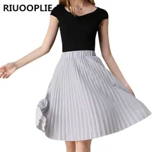 RIUOOPLIE Для женщин ретро элегантность высота талии тюль плиссированные тонкий юбка многоцветный Один размер
