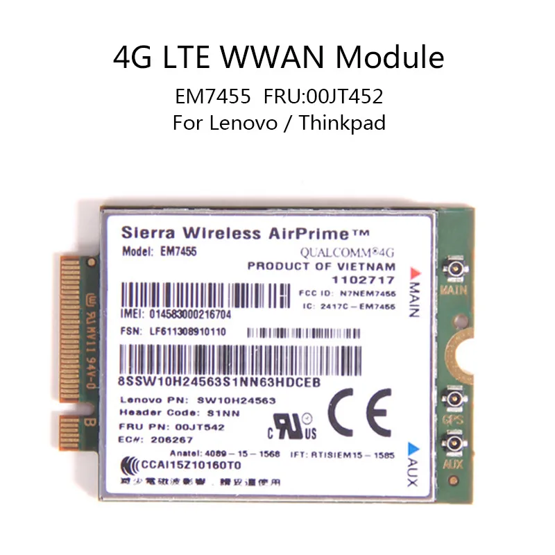 Sierra беспроводной EM7455 4G LTE Gobi6000 Qualcomm беспроводной LTE FDD WWAN IBM FRU: 00JT542 для lenovo T460 T460p L560 Yoga 260 P50