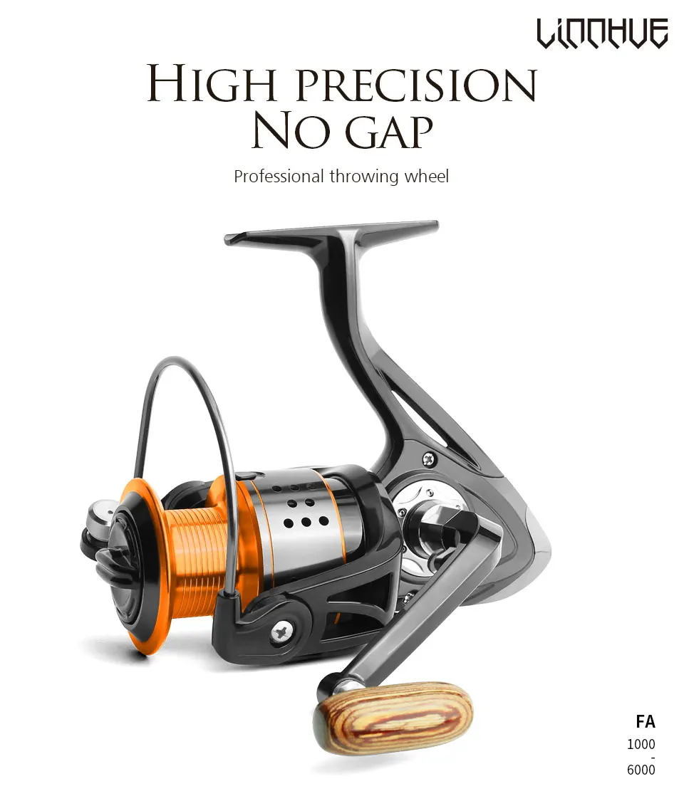LINNHUE спиннинговая Рыболовная катушка FA1000-6000 без зазора металлическая катушка 8 кг Щука черная Золотая спиннинговая катушка высокоскоростная Рыболовная катушка