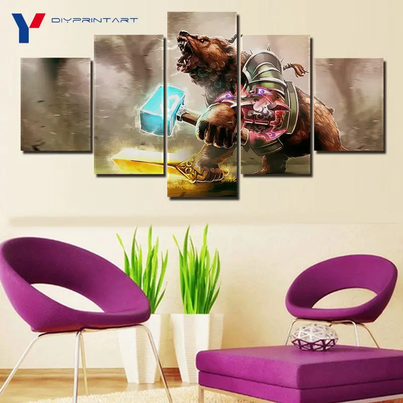  DOTA 2 Lone Druid Bear Warrior 5 Pcs/set Modern Art Picture Game Poster Picture for Living Room A05