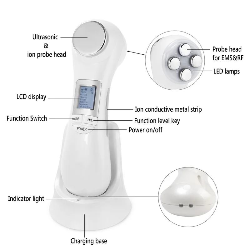 6 в 1 светодиодный RF фотон терапия лица лифтинг кожи омоложения вибрационное устройство машина EMS ионная микротоковая мезотерапия массажер