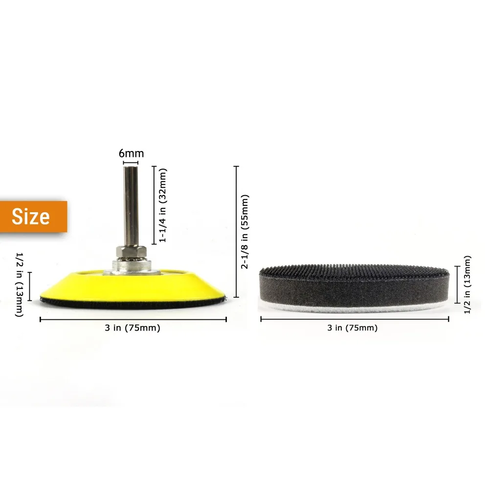 3 Inch (75mm) Assorted Grits Silicon Carbide Hook&Loop Sanding Discs+ 6mm Backing Pad + Foam Interface Pad for Wet/Dry Sanding