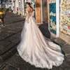 Illusion Wedding Dresses Customized Tulle with Lace Appliques Sexy Off the Shoulder A-line Summer  Dress vestido de noiva 2
